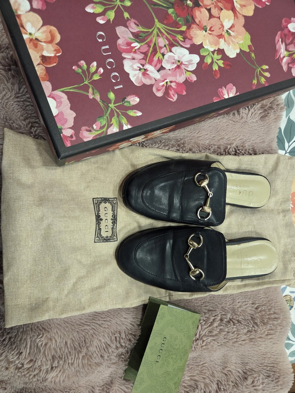 Gucci Black Leather Horsebit Backless Loafers